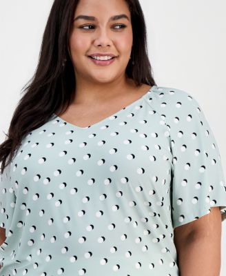 Plus Size Printed V-Neck Flutter-Sleeve Top