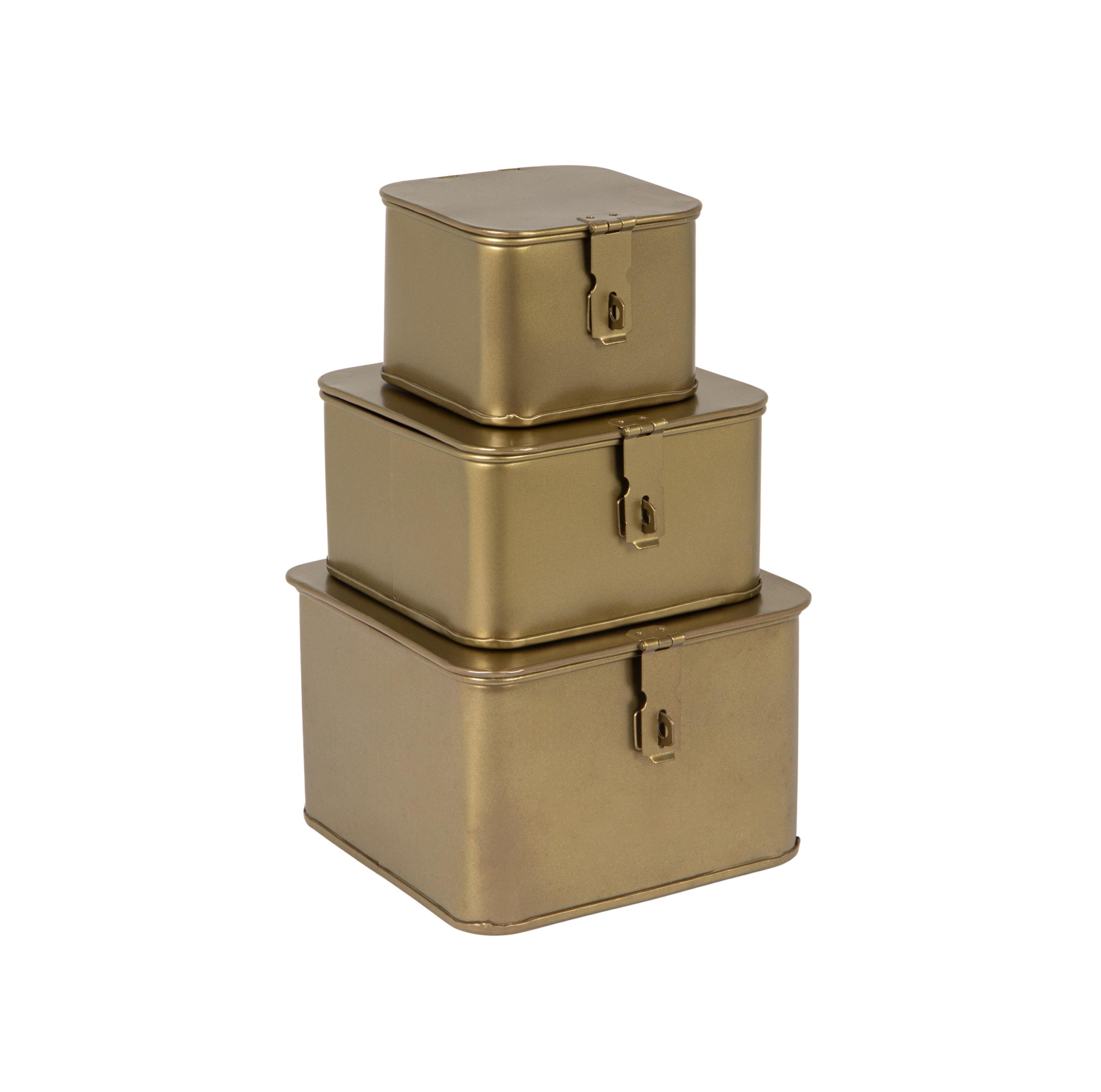 Storied Home Set of 3 Decorative Metal Storage Boxes with Lids
