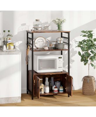 3-Tier Kitchen Baker s Rack with Cabinet 2 Open Shelves 10 S-Shaped Hooks