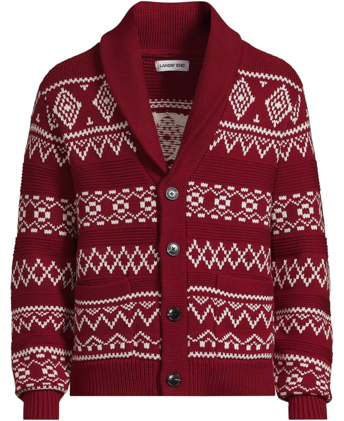 Lands' End Men's Long Sleeve Cotton Blend Shawl Fairisle Cardigan
