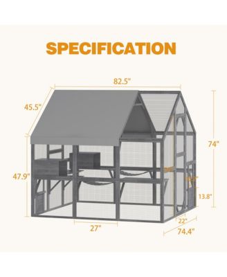 43 sq. ft. Cat Run Enclosure Walk in Cat Catio Kitten Condo with Enter Door Roof Cover,  Large Outdoor Cat Cage