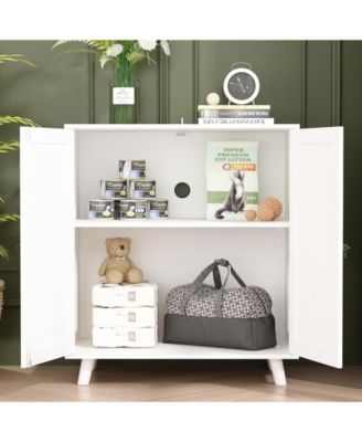 Modern Cat Litter Box Enclosure, White Hidden Litter Box Furniture Cat Washroom Storage With Lock Sisal Door for Rooms