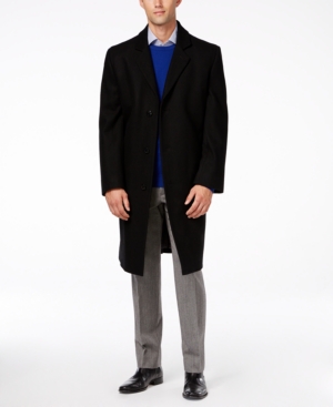 London Fog Big And Tall Signature Wool-blend Overcoat In Black