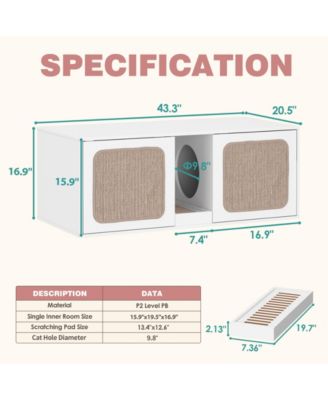 Hidden Cat Litter Box with 2 Sisal Doors, Litter Box Enclosure Washroom Storage Cabinet Bench End Table