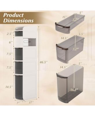 6-Tier Narrow Bathroom Storage Cabinet with Drawers Tissue Box Wheels for Kitchen