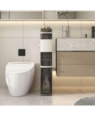 5-Tier Narrow Bathroom Storage Cabinet with Drawers Tissue Box Wheels for Kitchen