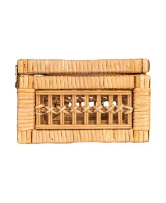 Rattan and Bamboo Nestable Storage Boxes with Glass Lids, Set of 2