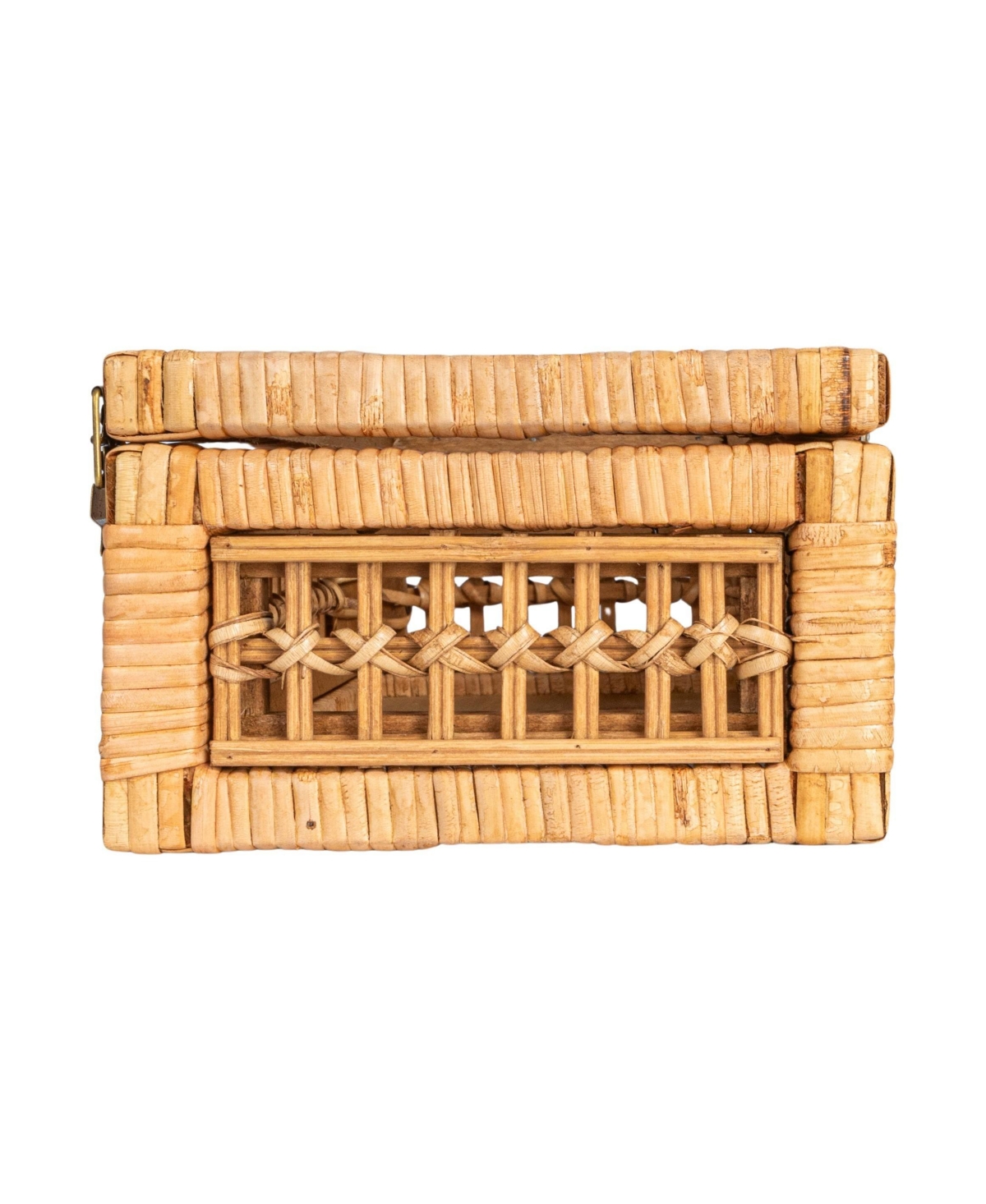 Storied Home Rattan and Bamboo Nestable Storage Boxes with Glass Lids, Set of 2