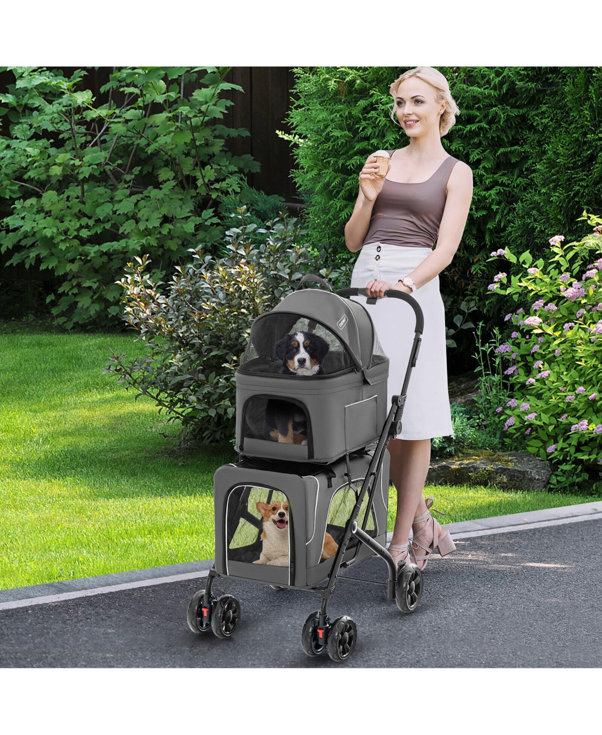Gymax Double Pet Stroller for 2 Dogs or Cats w/ 2 Detachable Carriers Safety Belt