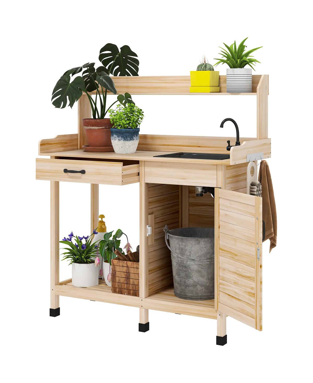 Slickblue Outdoor Gardening Workbench with Open Shelf Storage for Pots