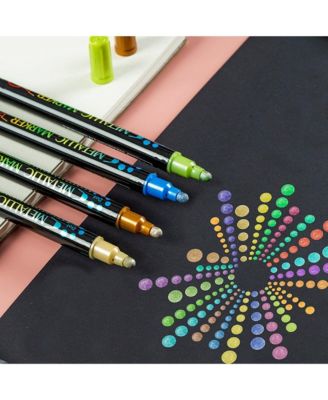 24 Colors Metallic Art Markers with Dual-Tip Round Point for Card Making, Rock Painting, Album, Wood, Ceramic and Glass