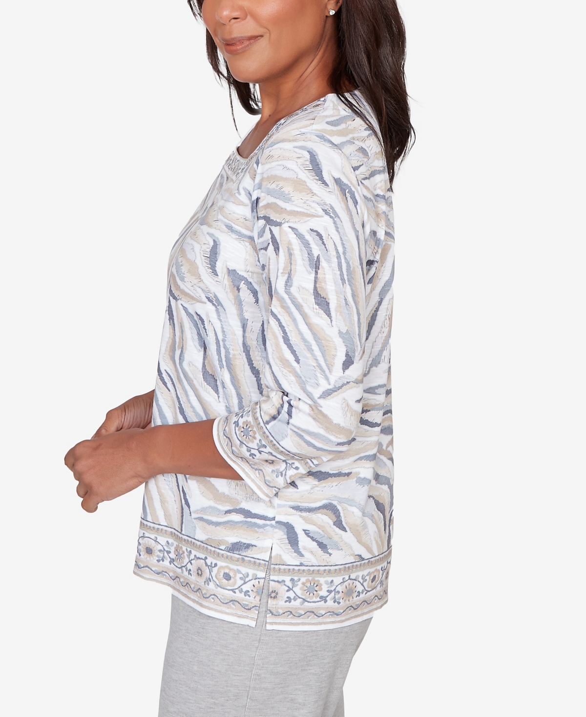 Alfred Dunner Women's Comfort & Joy Square Neck Animal Print Border Top