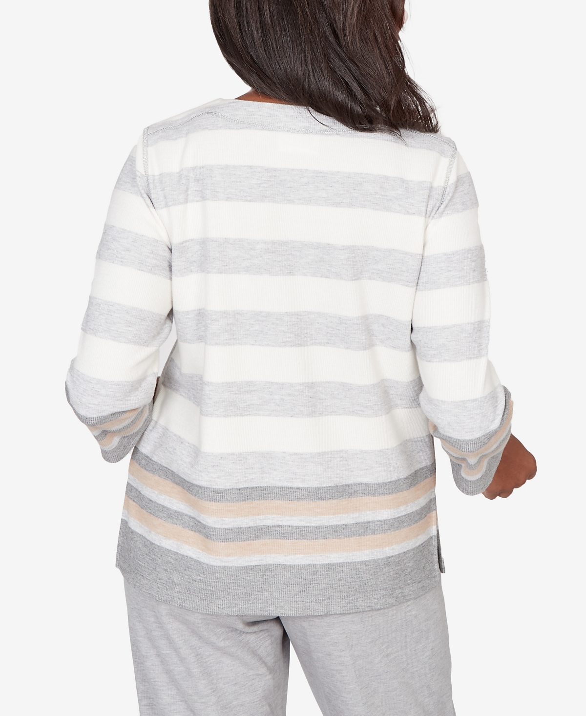 Alfred Dunner Women's Comfort & Joy Star Stripe Embellished Crew Neck Top