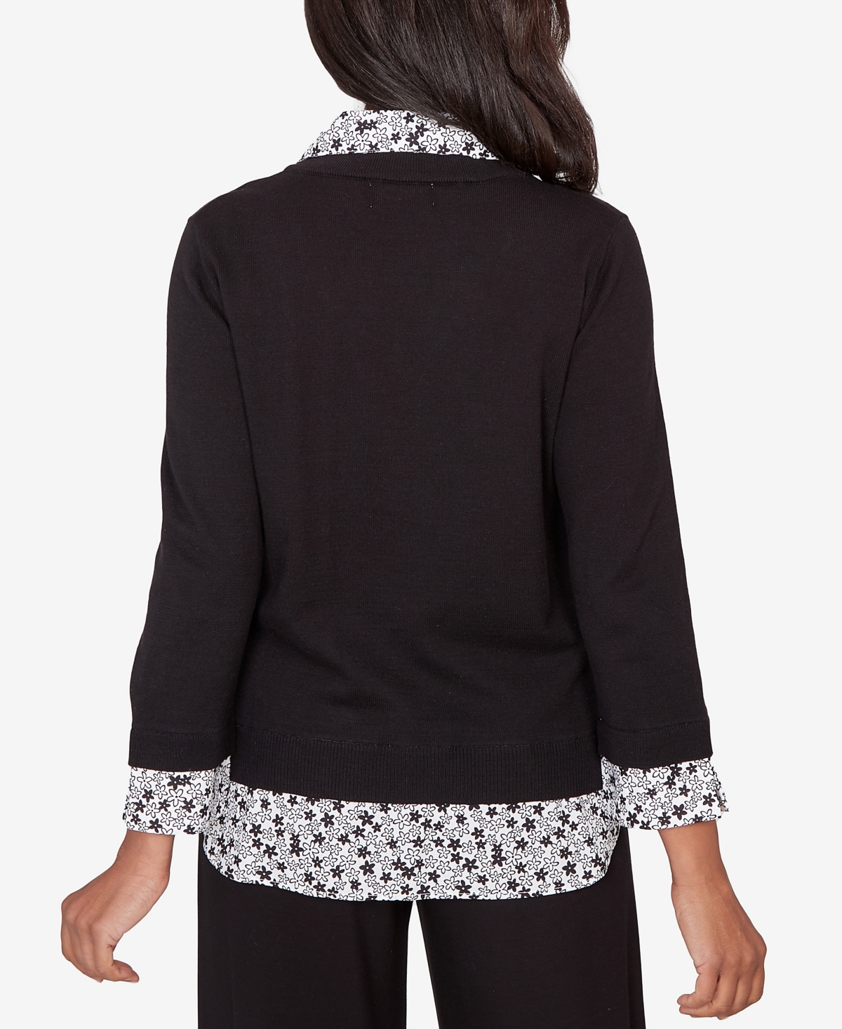 Alfred Dunner Women's Seville Print Woven Two One Sweater with Necklace