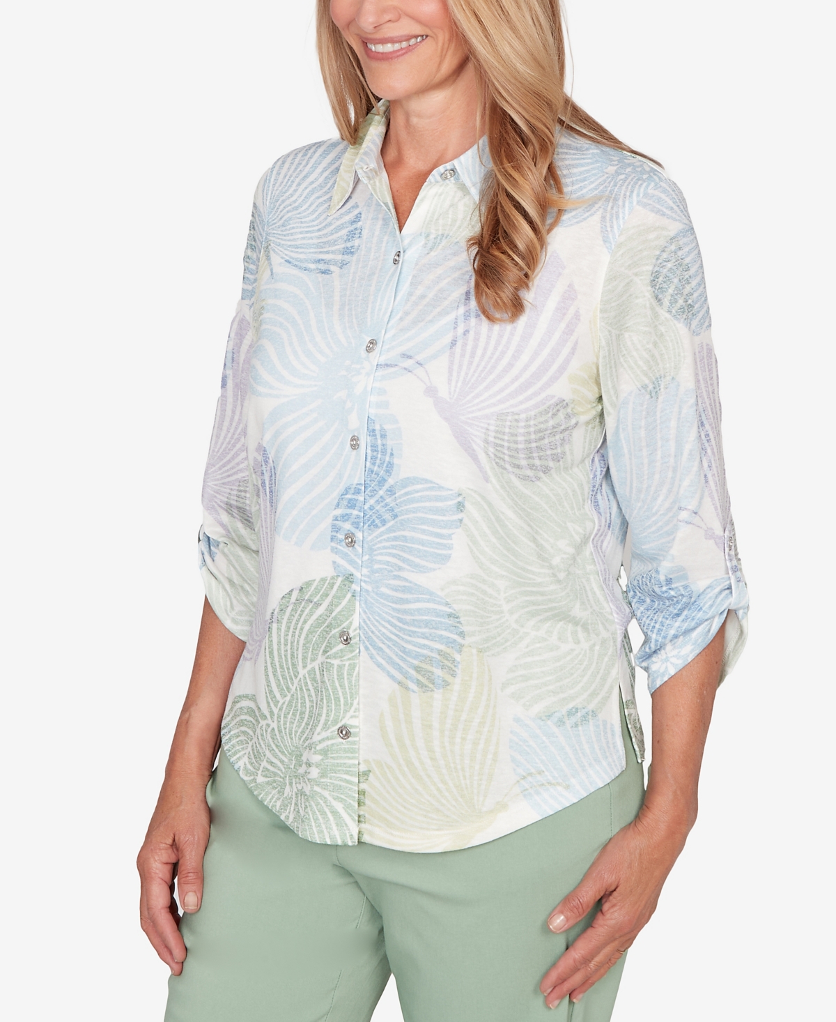 Alfred Dunner Women's St. Augustine Pastel Floral Print Button Down Shirt