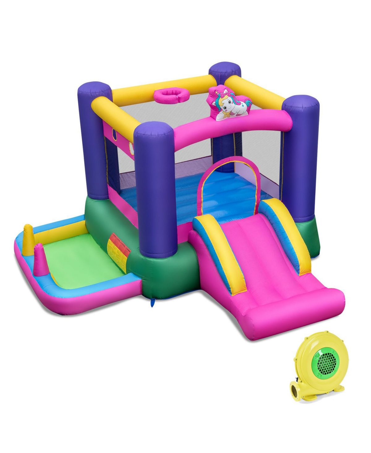 Skonyon 6-in-1 Bouncy Castle Inflatable Bounce House with Slide and Ball Pit with 480W Blower