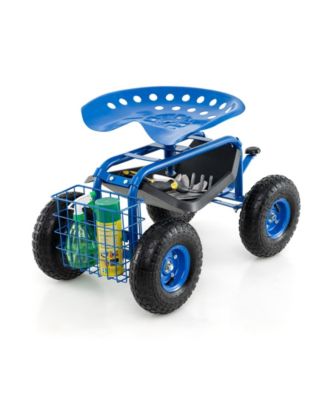 Heavy Duty Garden Cart with Tool Tray and 360 Swivel Seat