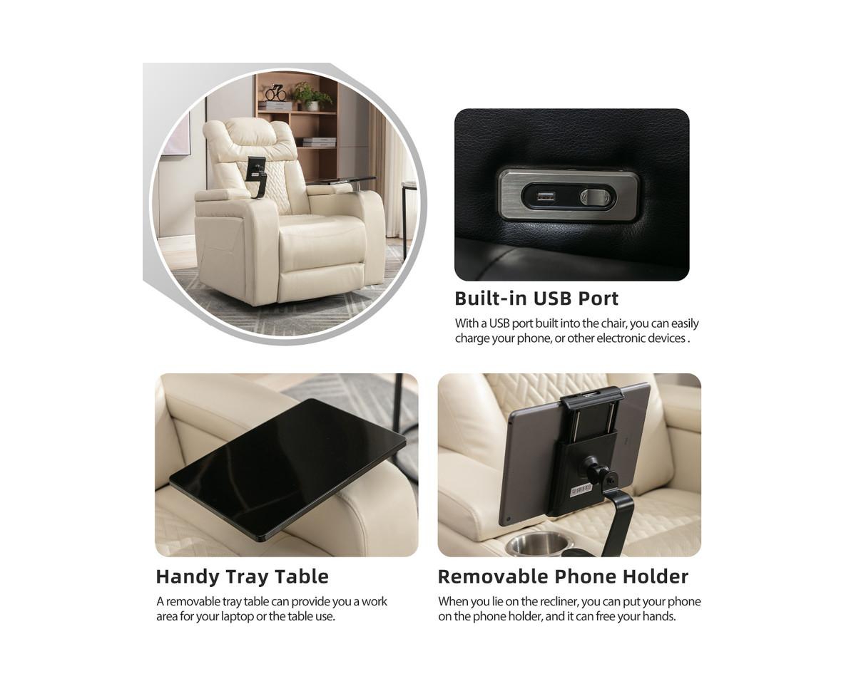 270 Degree Swivel Home Theater Recliner with Tray Table Phone Holder Cup and Usb Port