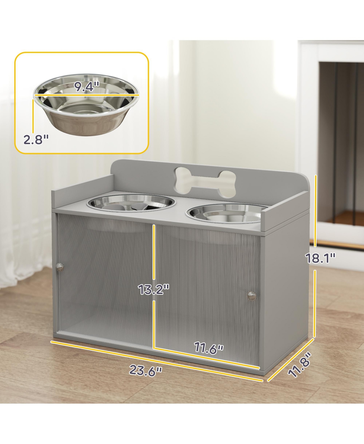 PawHut Elevated Dog Bowls with Storage, Raised Bowl Sd with Food Dishes