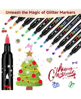 12 Colors Glitter markers, Soft-Tipped Drawing Pens, Quick-Drying and Colorfast for Rock Painting, Canvas, Fabric & Creative Crafts