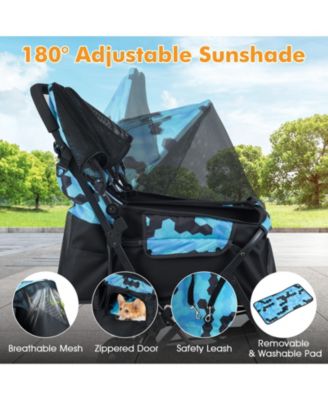 Double Pet Stroller w/ 2-seater Carrier Adjustable Sunshade Removable Pad