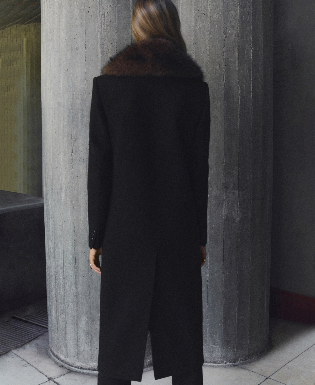 Mango Women's Fur Collar Wool Coat In Black