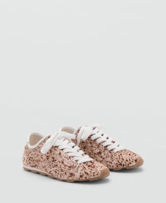 MANGO - Women's Leather And Fur-Effect Trainer Shoes
