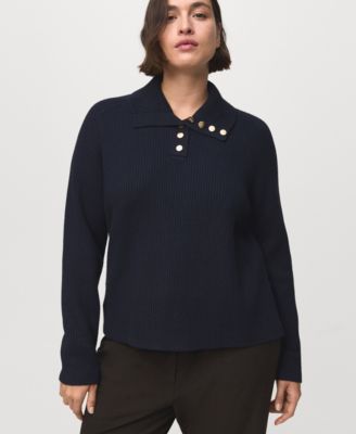 Women's Ribbed Polo-Neck Buttons Sweater
