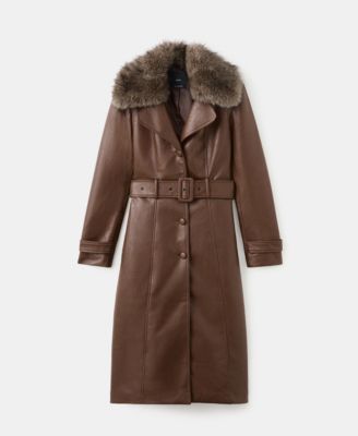 Women's Fur Collar Leather-Effect Coat