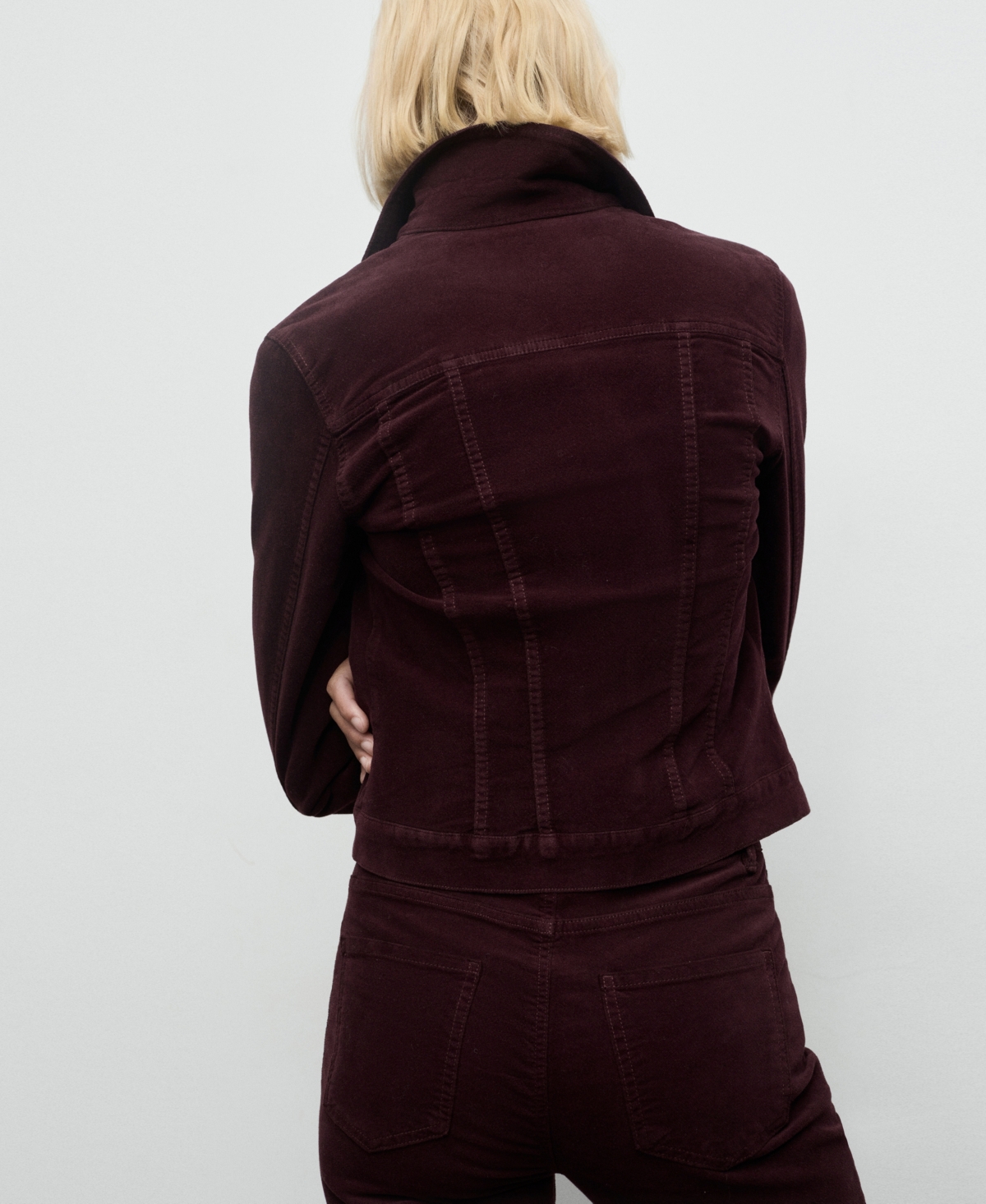 Mango Velvet Bomber Jacket With Stitching Wine In Burgundy