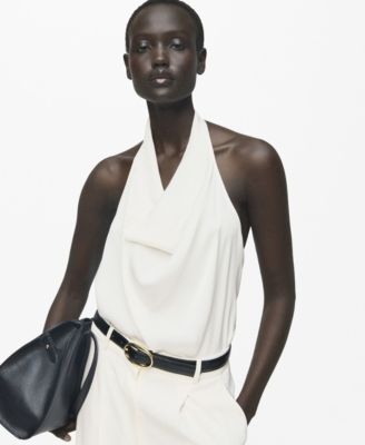 MANGO - Women's Draped Neck Satin Blouse