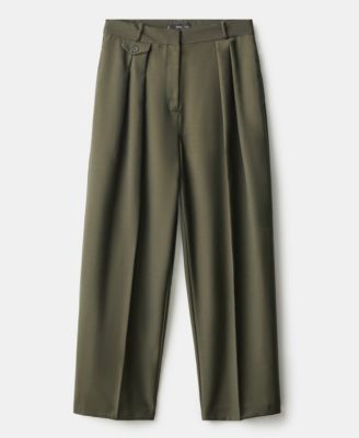 MANGO - Women's Button Detail Pleated Trousers