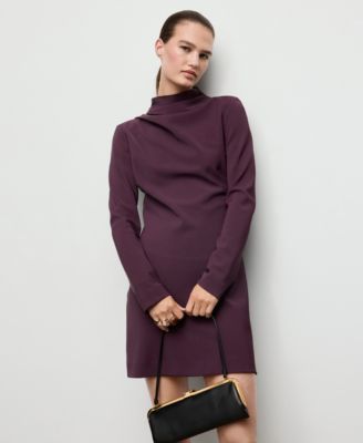 Women's Draped Neck Long-Sleeved Dress
