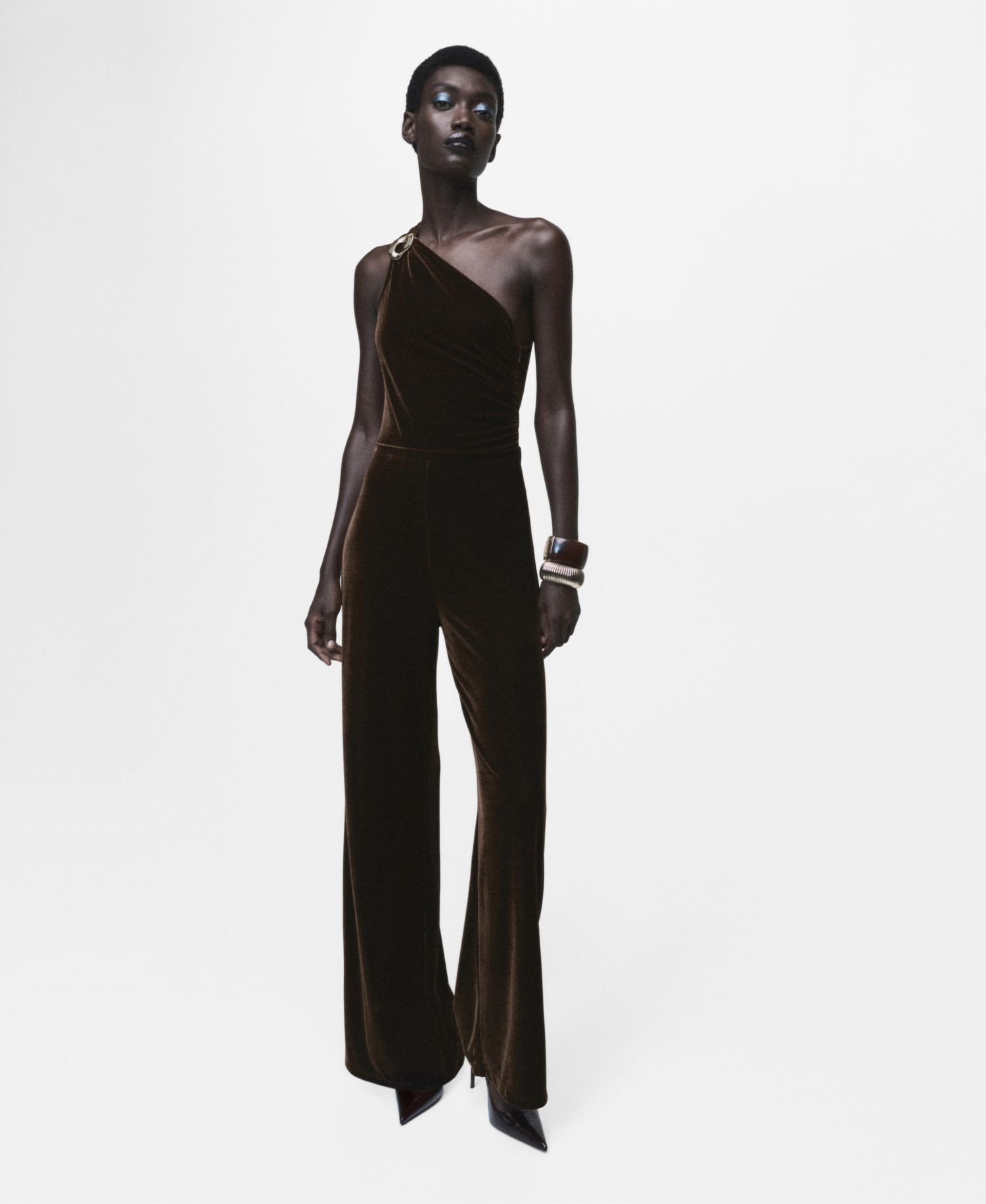 Women's Metallic Detail Velvet Jumpsuit