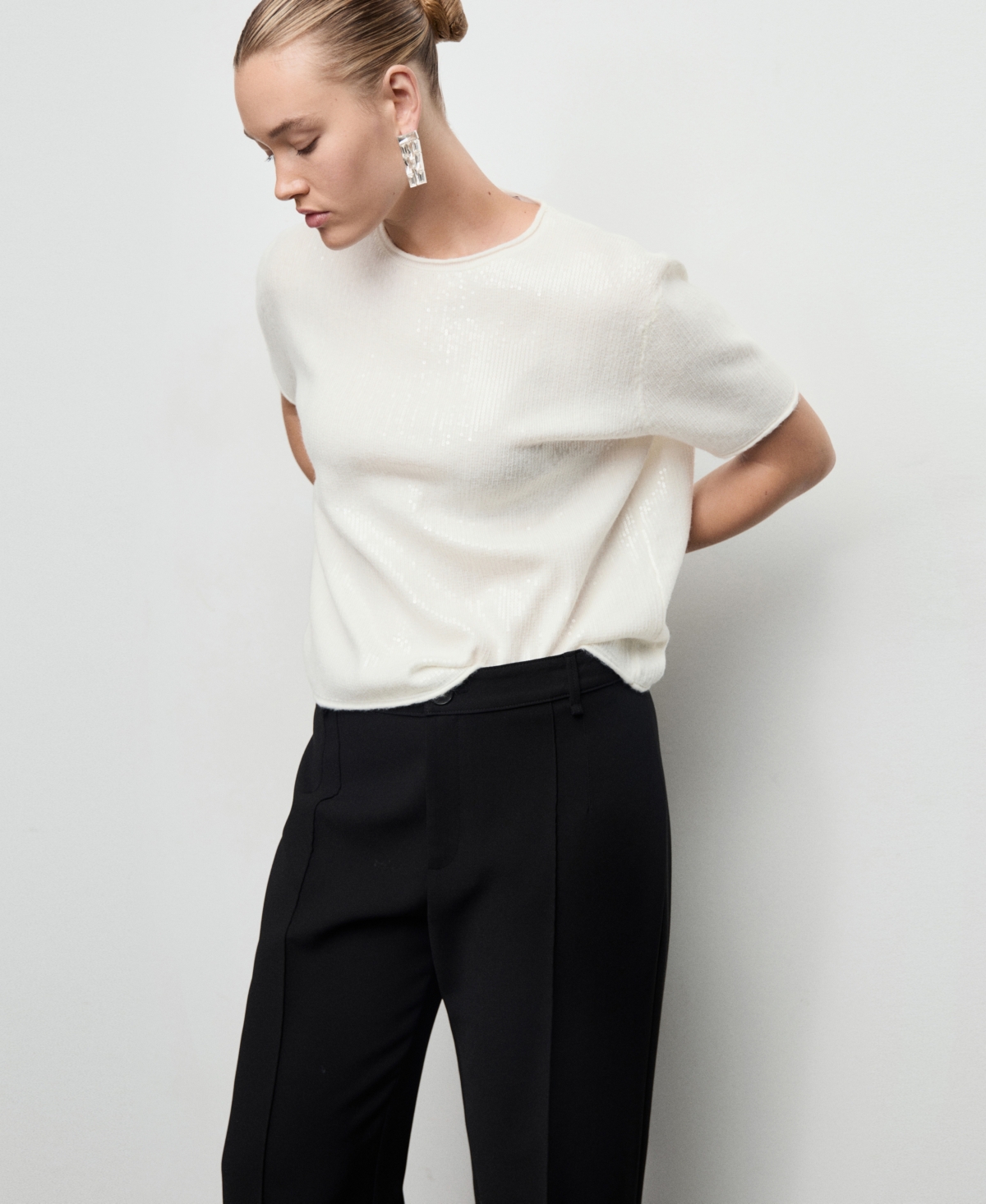 Mango Women's Short-Sleeved Sequin Sweater