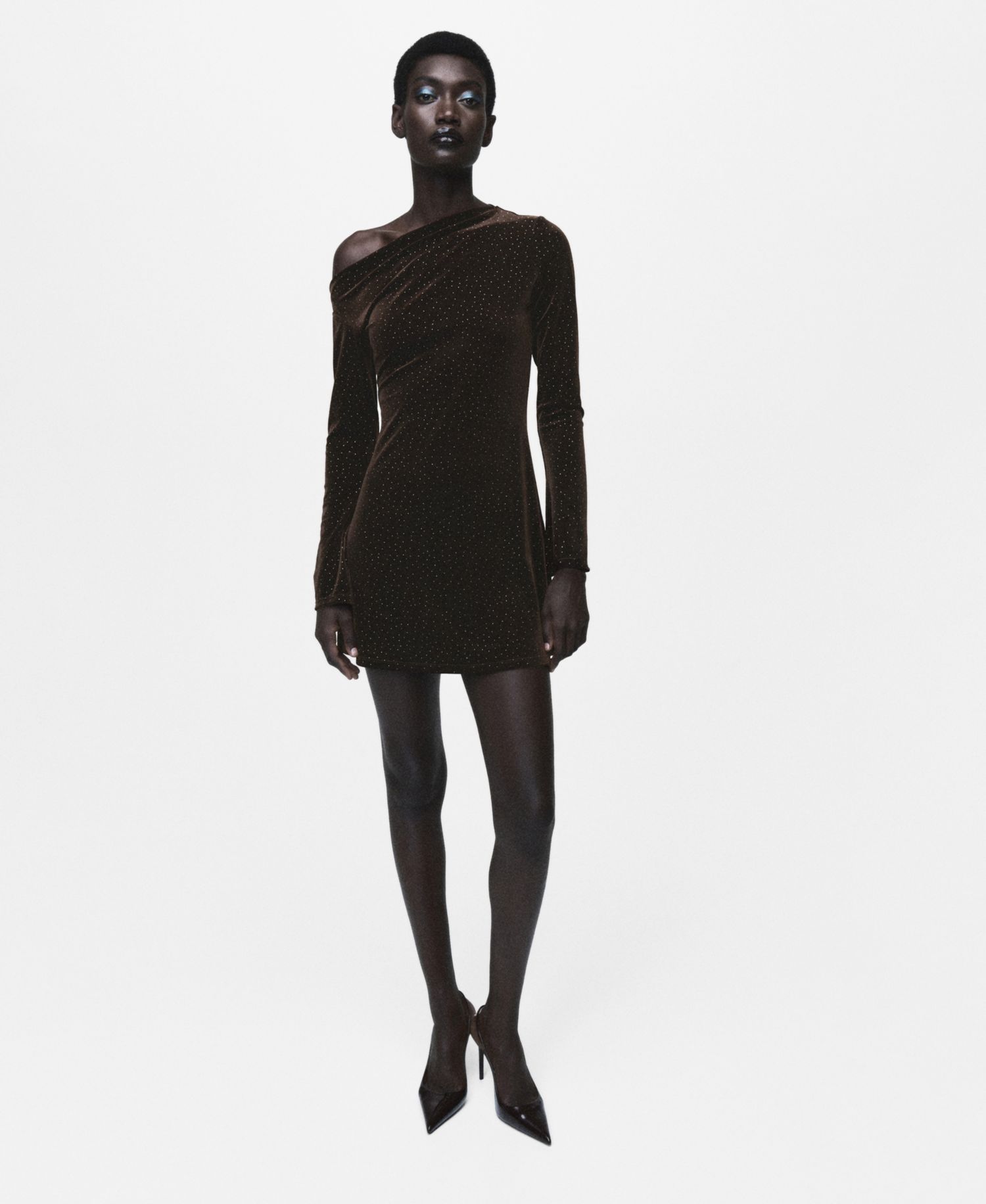 Women's Shiny Details Asymmetrical Velvet Dress