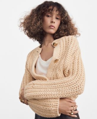 MANGO - Women's Jewel Buttons Chunky-Knit Cardigan