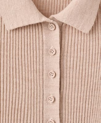 Women's Ribbed Knitted Polo-Neck Playsuit Romper