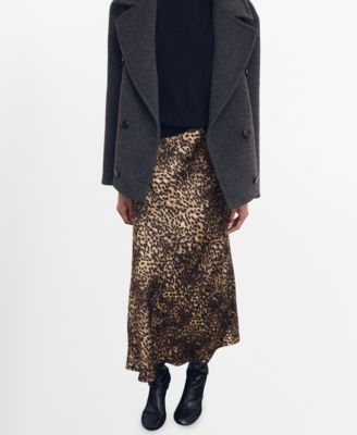 MANGO - Women's Leopard-Print Satin Skirt