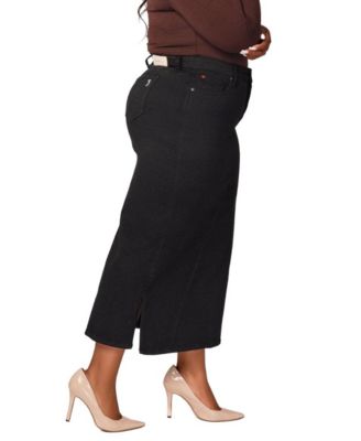 Women's Color Maxi Skirt with side vents - Black