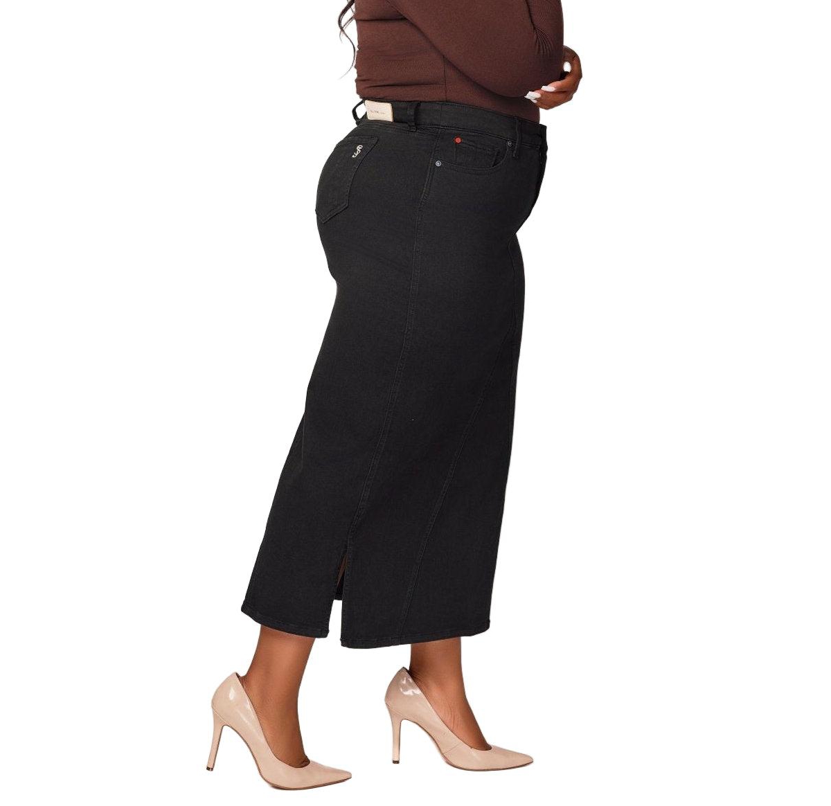 Slink Jeans Women's Color Maxi Skirt with side vents - Black
