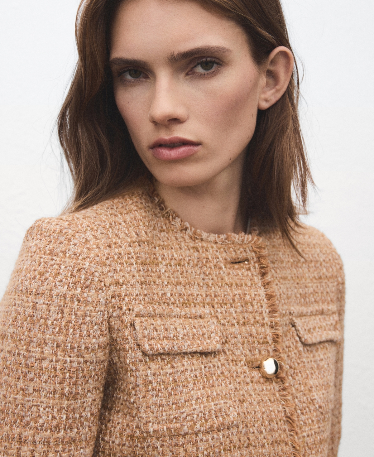 Mango Women's Frayed Ends Tweed Jacket In Brown