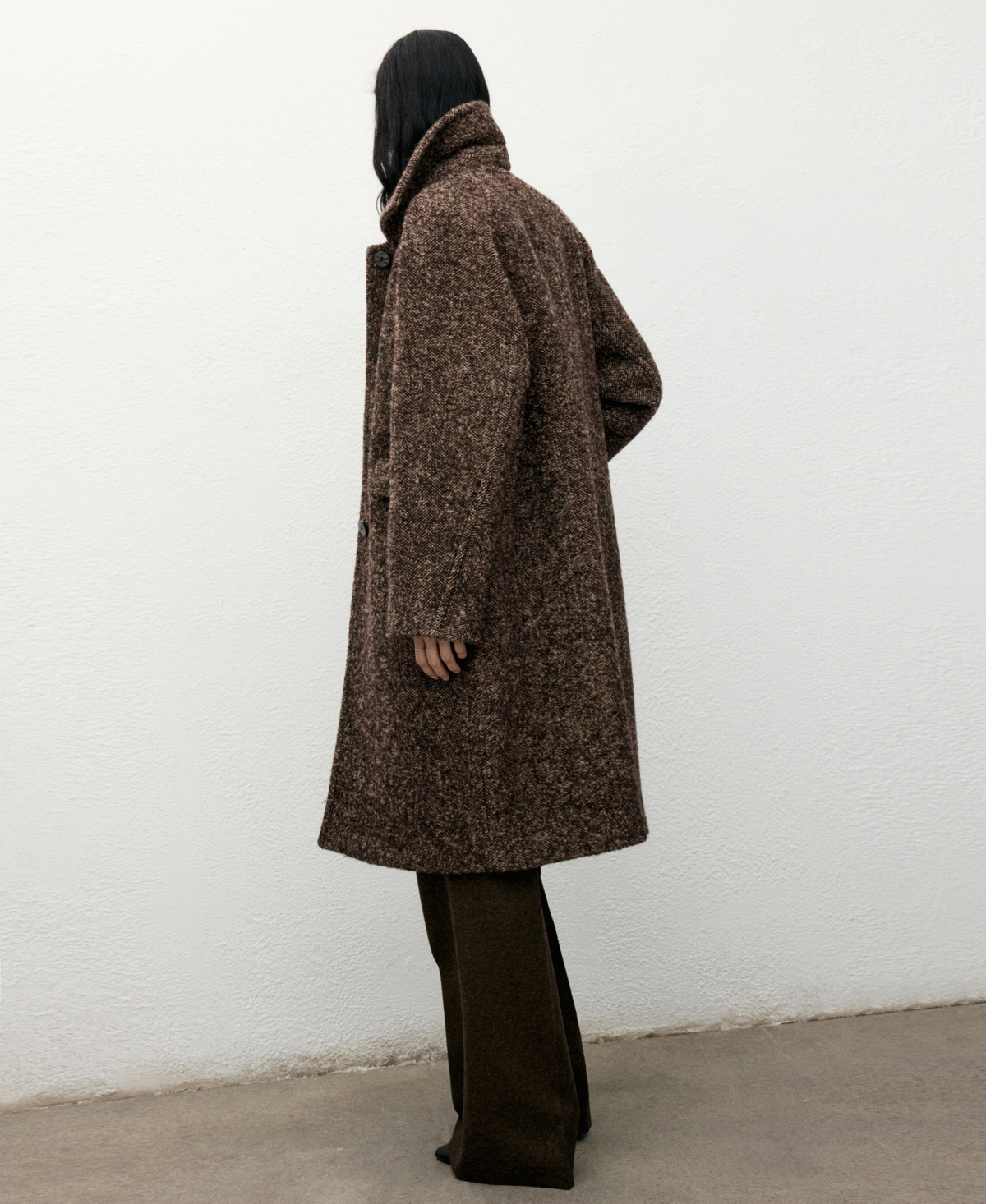 Mango Oversized Mottled Wool Coat Brown In Brown