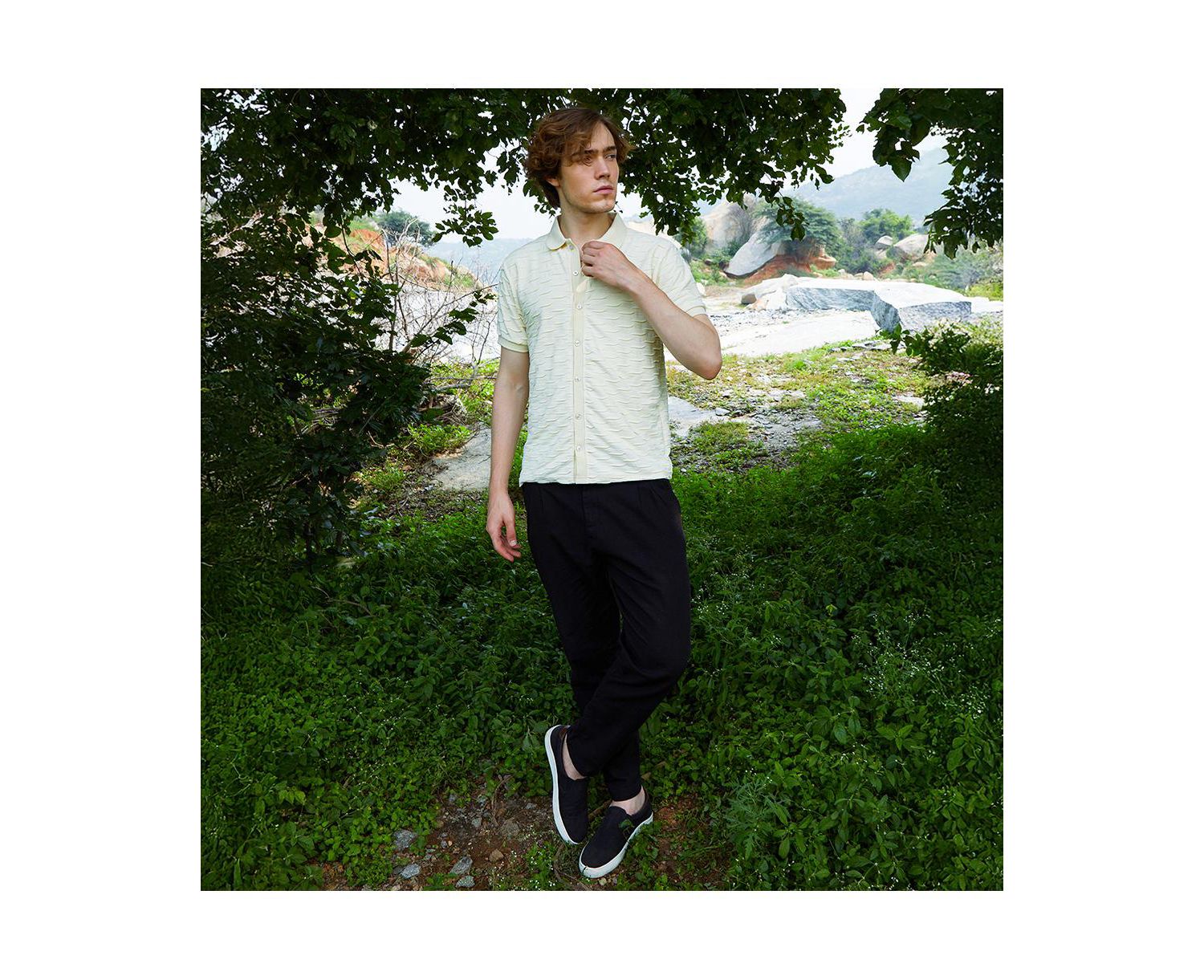 Men's Solid Creased Knit Shirt