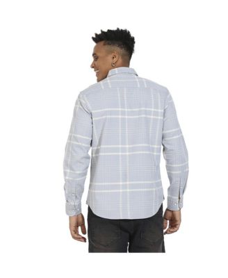Men's Light Grey Contrast Tartan Plaid Shirt.