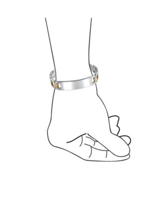 Set of 2 Name Bar ID Bracelet Cross X Link Band Two Tone Matte Gold Plated Stainless Steel 8 Inch