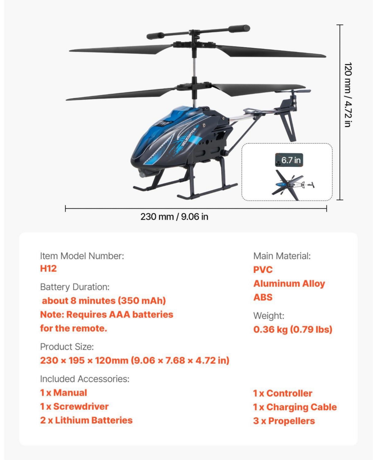 Mecale Rc Helicopter, 2.4GHz Remote Control, 3.5 Channel, 16 Min Flight, Altitude Hold, One-Key Takeoff/Landing, Led Lights, for Kids 8