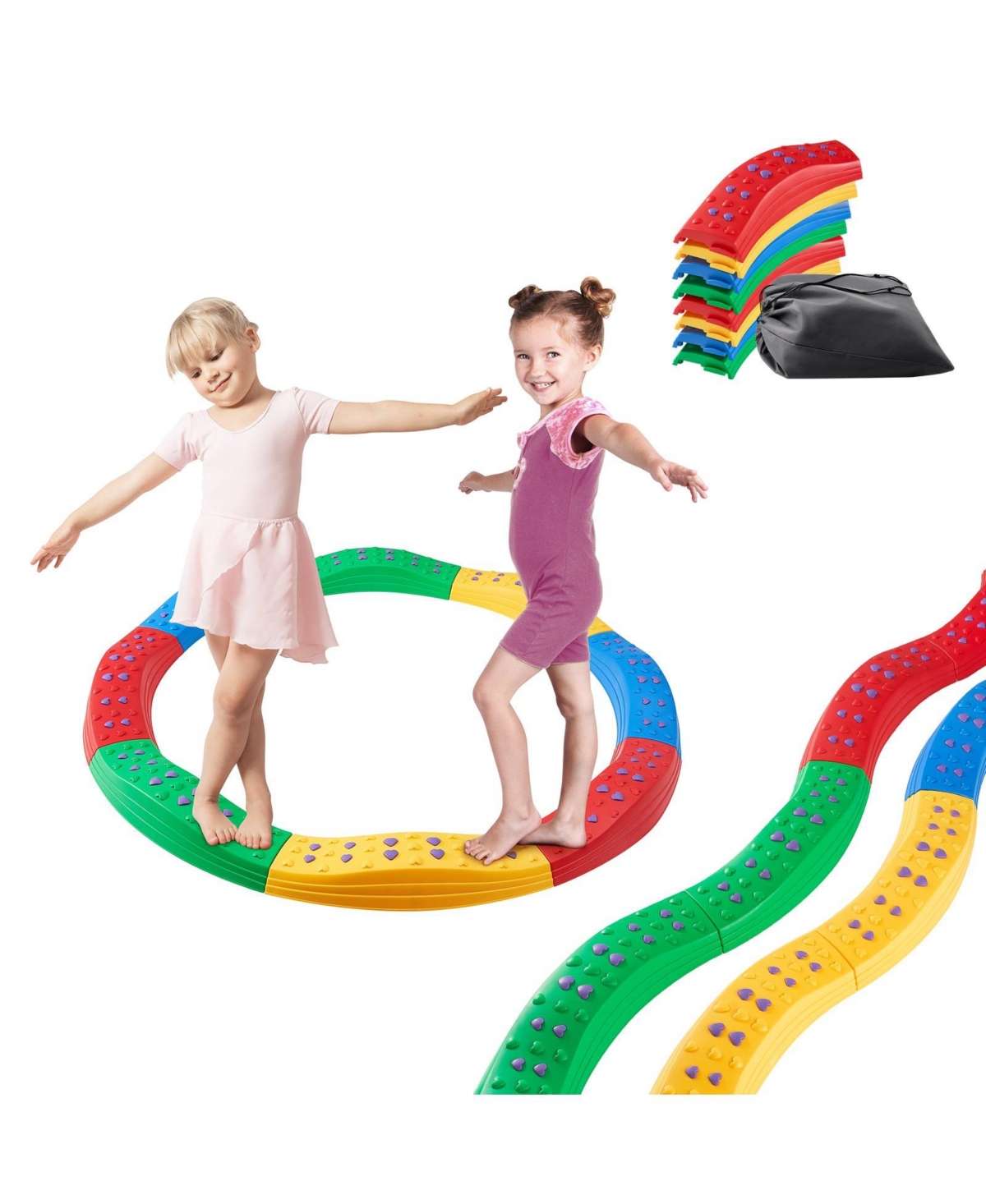 Mecale Balance Beam Stepping Stones, Toddler Balance Boards with Non-Slip Surface & Rubber Pads, Montessori Toy for Kids 2–6, Indoor/Outdoor Pl