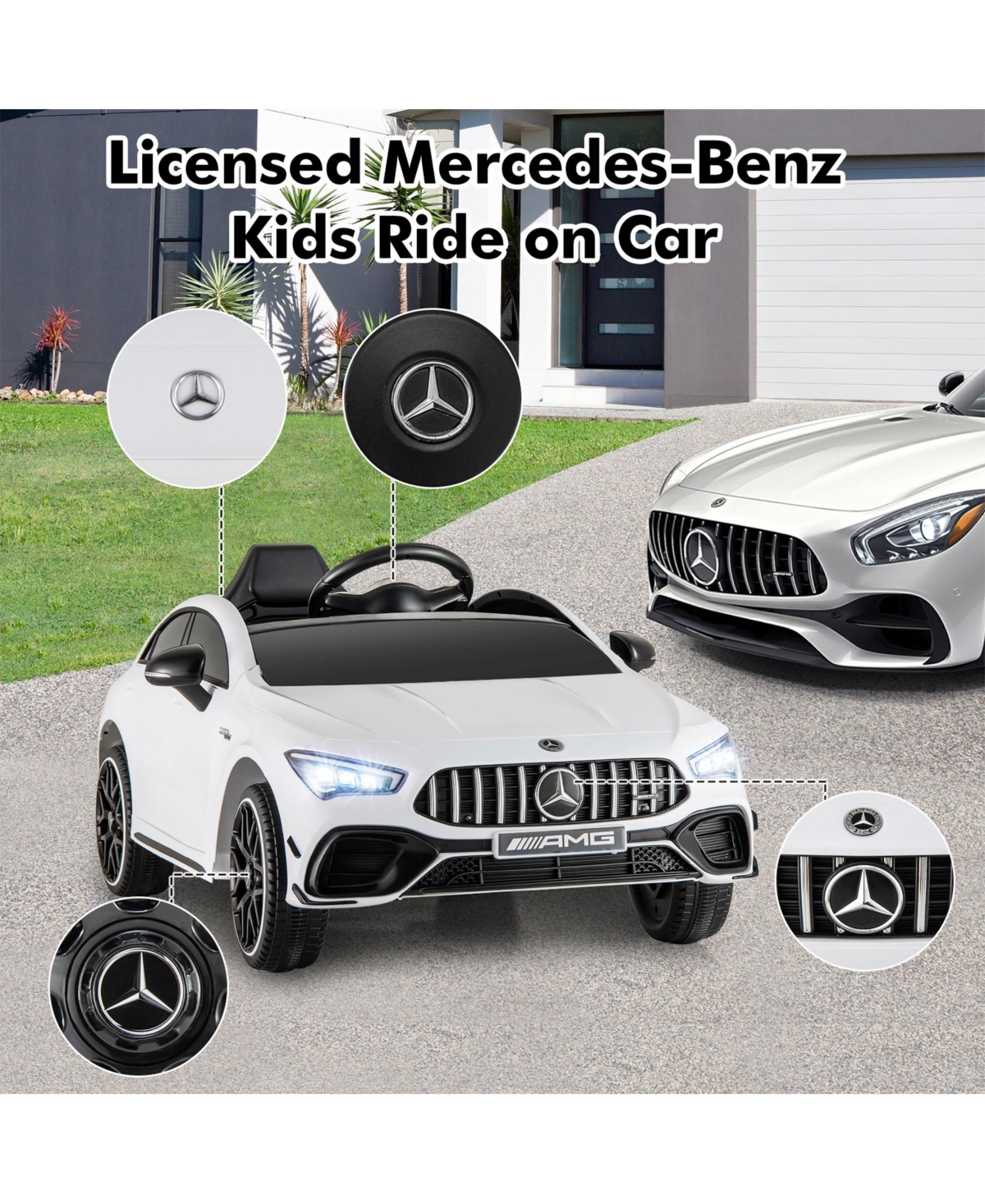 Sugift 12V Kids Ride on Car Mercedes-Benz Amg Cla 45 with Remote-White