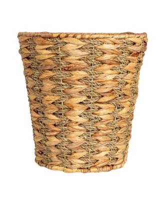 Water Hyacinth and Seagrass Round Waste Basket, Natural